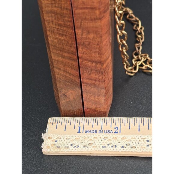 Handcrafted Wooden Clutch Bag Purse Natural Wood Gold Tone Cross Body Floral - Picture 13 of 13